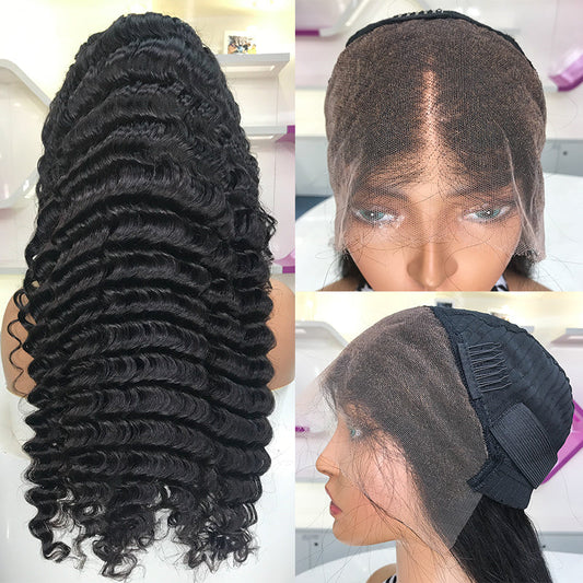 Peluca frontal completa HD de 13x4 con nudos blanqueados y ondas de piña con línea de cabello prearrancada
