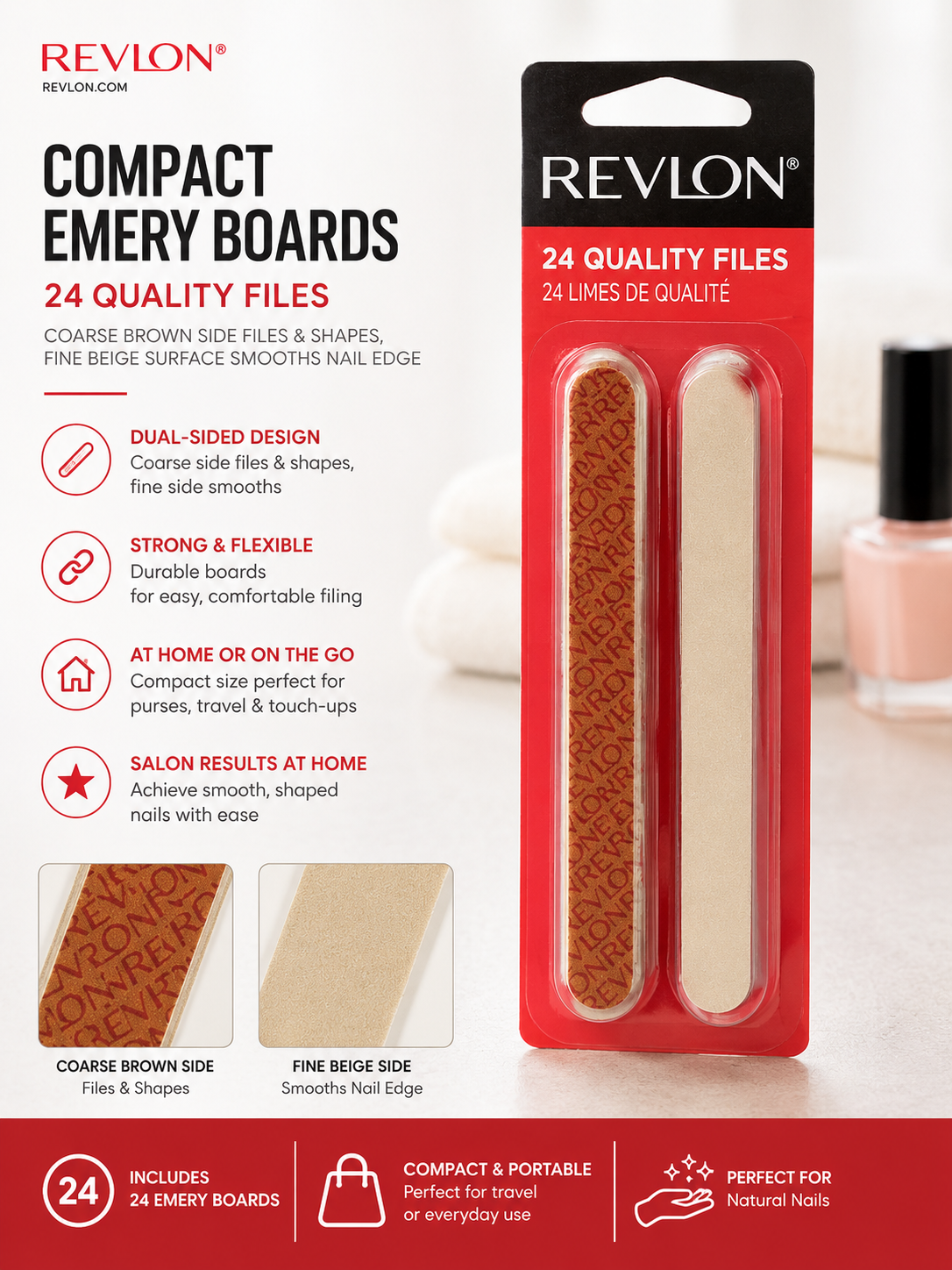Revlon Compact Emery Boards – 24 Count Nail File Set