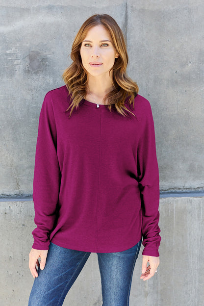 Double Take Full Size Round Neck Long Sleeve T-Shirt - Viva Koutour Cosmetics