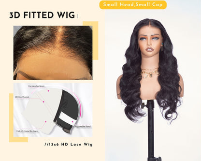 XBL Hair 3D Fitted Wig Body Wave 13x6 HD Lace Frontal Small Cap Fit Your Forehead Snugly Wig with Baby Hair