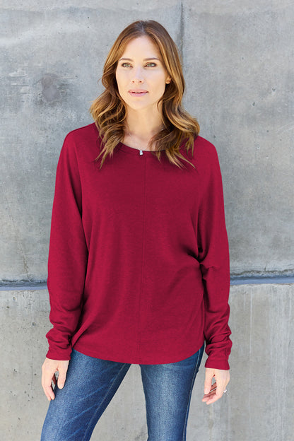 Double Take Full Size Round Neck Long Sleeve T-Shirt - Viva Koutour Cosmetics