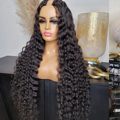 XBL Hair 250% Density Glueless Deep Wave U Part Wig Human Hair Virgin Hair Can Be Dyed