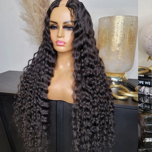 XBL Hair 250% Density Glueless Deep Wave U Part Wig Human Hair Virgin Hair Can Be Dyed