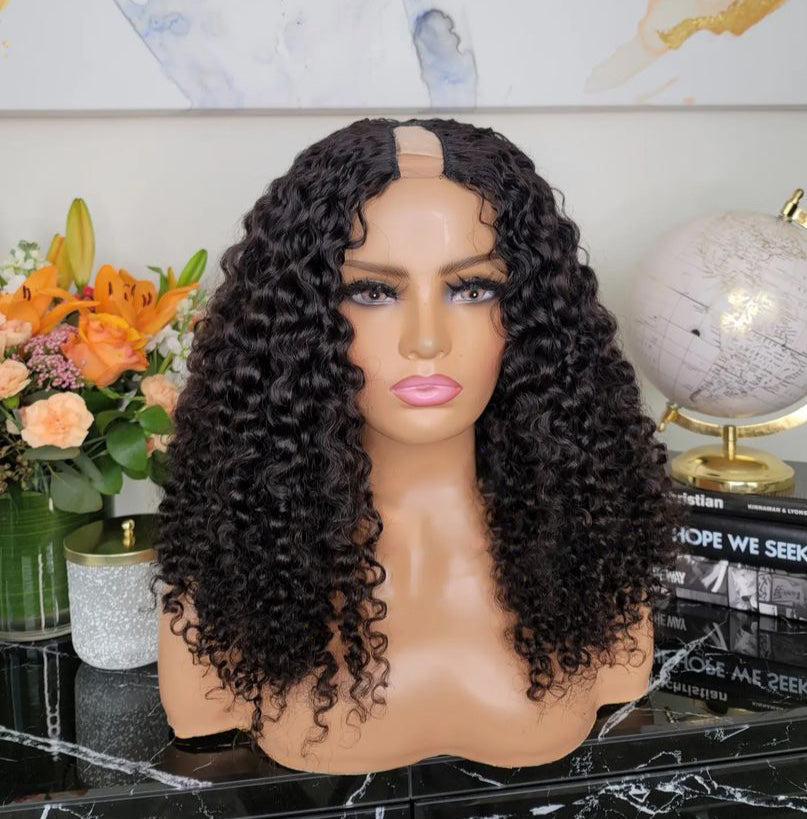 XBL Hair 250% Density Glueless Deep Wave U Part Wig Human Hair Virgin Hair Can Be Dyed
