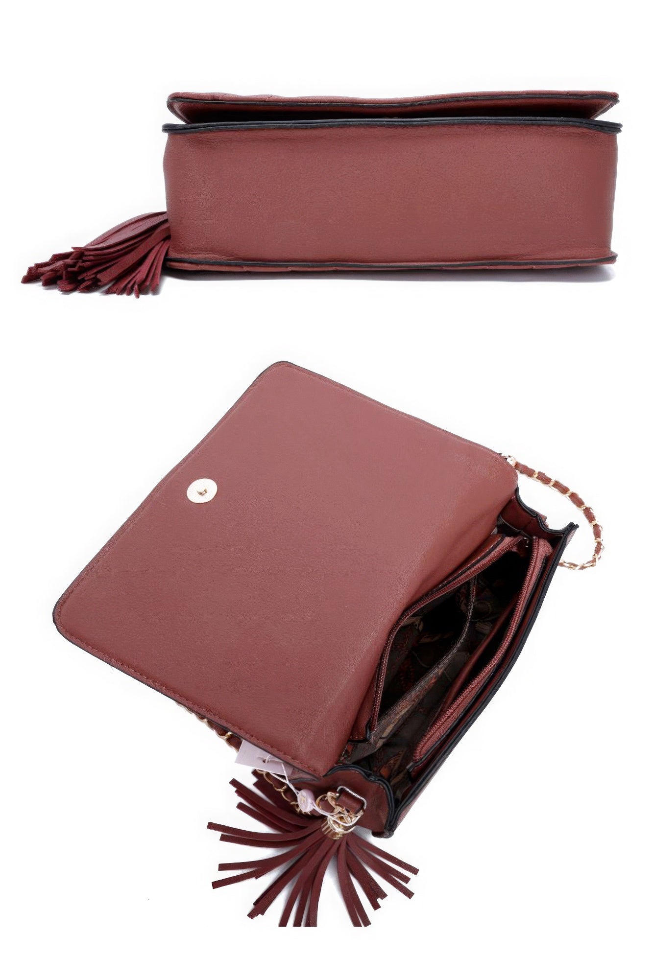 Fashion Double Metal Pattern Stitching Tassel Crossbody Bag image 5