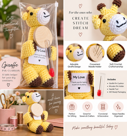 Adorable Giraffe Pin Cushion – Crochet Sewing Needle Holder & Keepsake Gift
