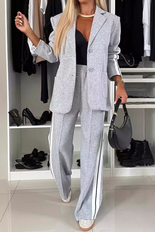 Lapel Collar Top and Pants Set