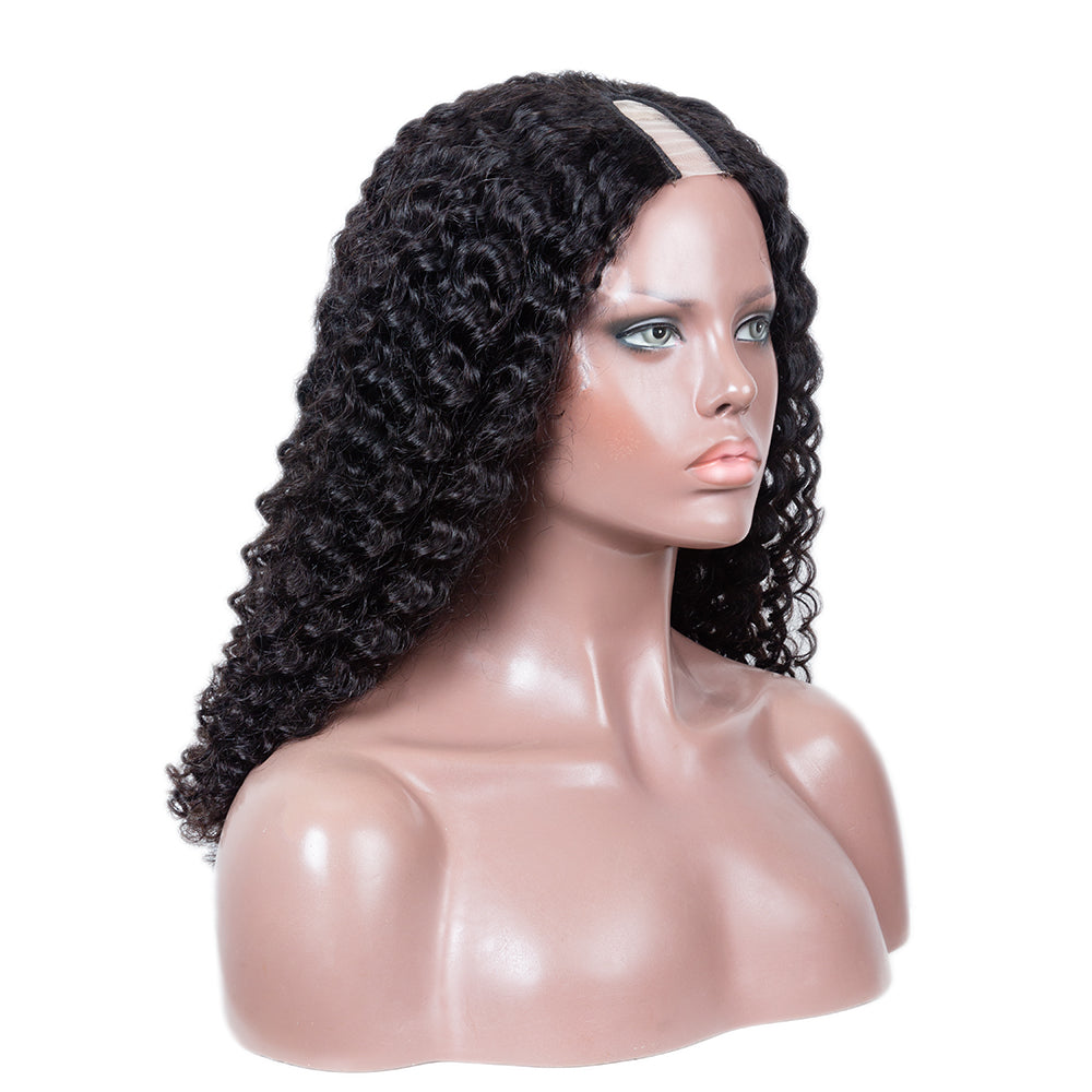 XBL Hair 250% Density Glueless Deep Wave U Part Wig Human Hair Virgin Hair Can Be Dyed