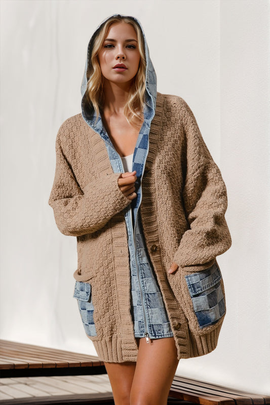 Hooded Denim Sweater Cardigan