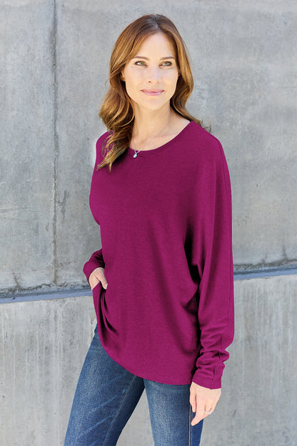 Double Take Full Size Round Neck Long Sleeve T-Shirt - Viva Koutour Cosmetics