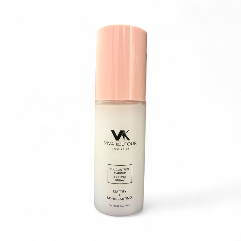 Viva Koutour Cosmetics Setting Spray 3.38 oz bottle with pink cap, oil control and pore-blurring formula