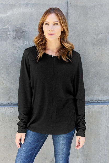 Double Take Full Size Round Neck Long Sleeve T-Shirt - Viva Koutour Cosmetics