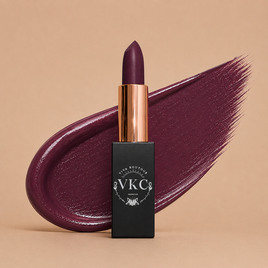 Lipstick with black case on a beige background