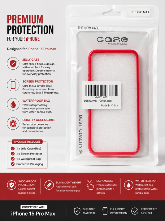 iPhone 15 Pro Max Red Jelly Case – Slim Shockproof Protective Cover