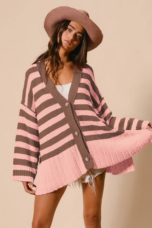 Striped Button Up Cardigan