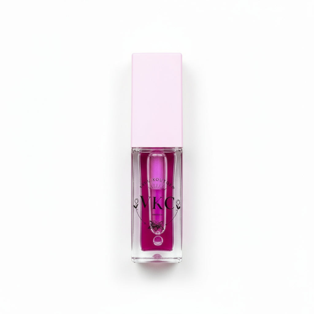 A flatlay of 14 lip oil tubes in various colors representing the scents.